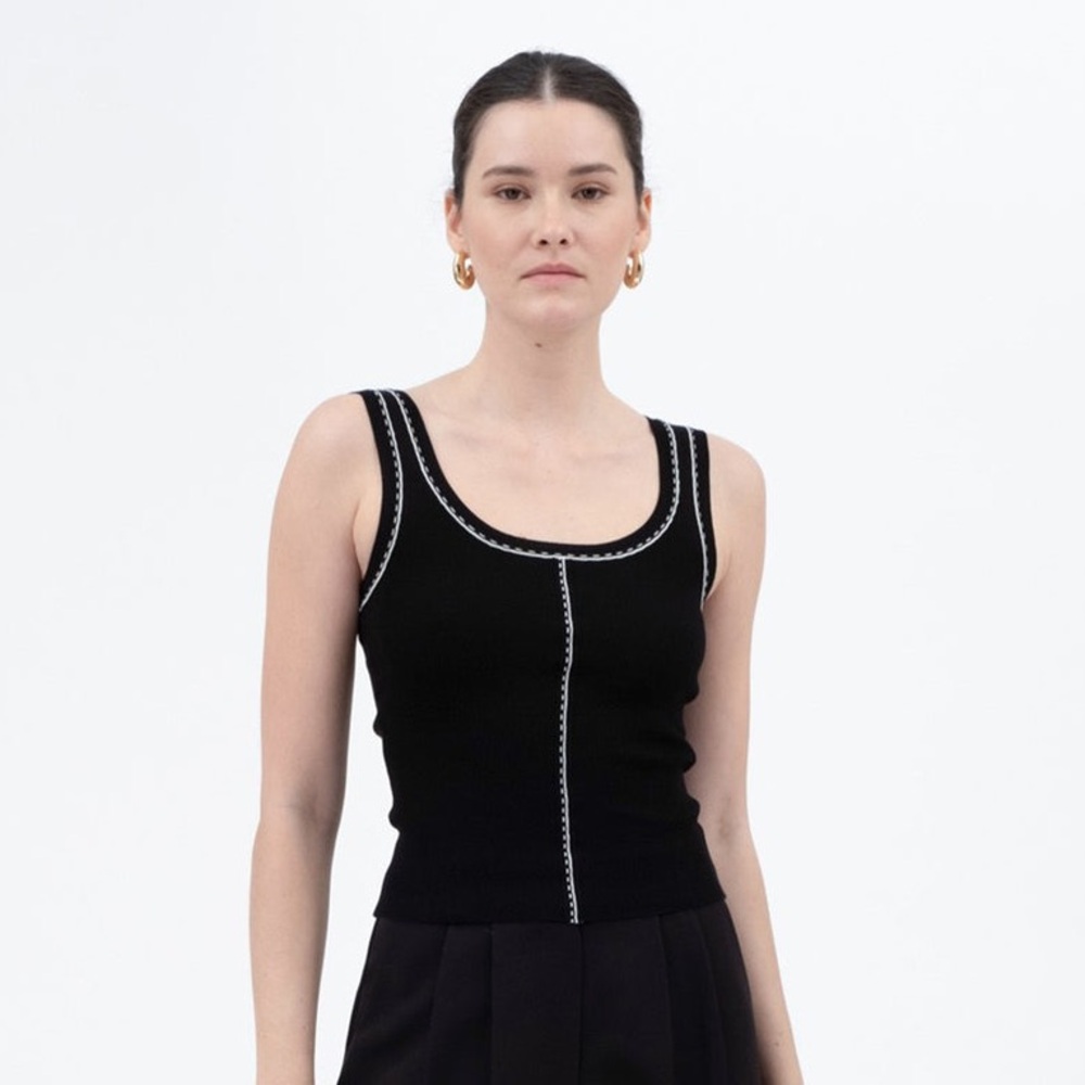 Black/White Contrast-Stitch Tank Top by House Of Harlow- NWOT